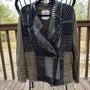 Hei Hei Anthropology Black and Green Utility Jacket with Geometric Design